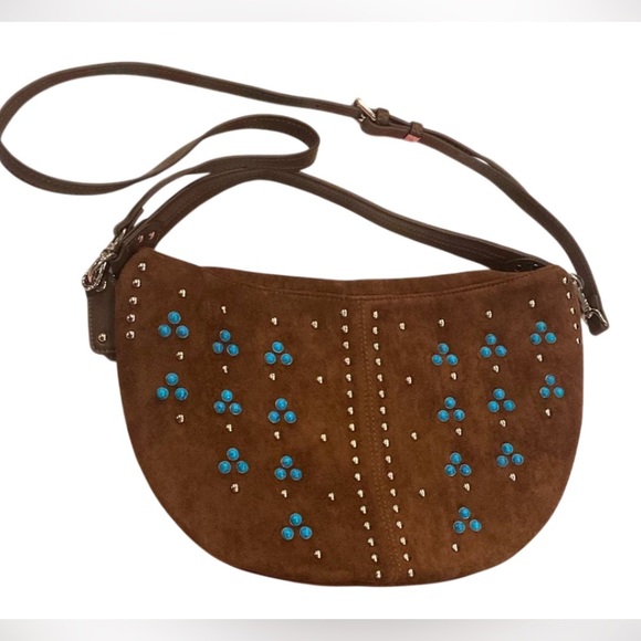 unbranded Handbags - Brown Studded Boho Faux Suede Shoulder Bag Adjustable Crossbody